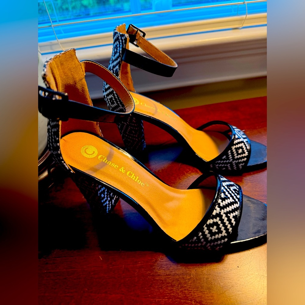 Great black and white open toe heels